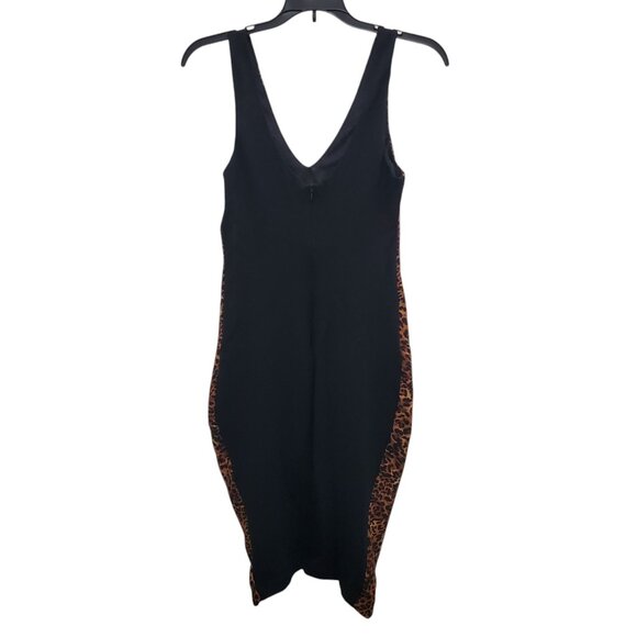 ASTR Brown Black Leopard V-Neck Sleeveless Bodycon Sexy Pin Up Wiggle Dress Sz M - Picture 6 of 6
